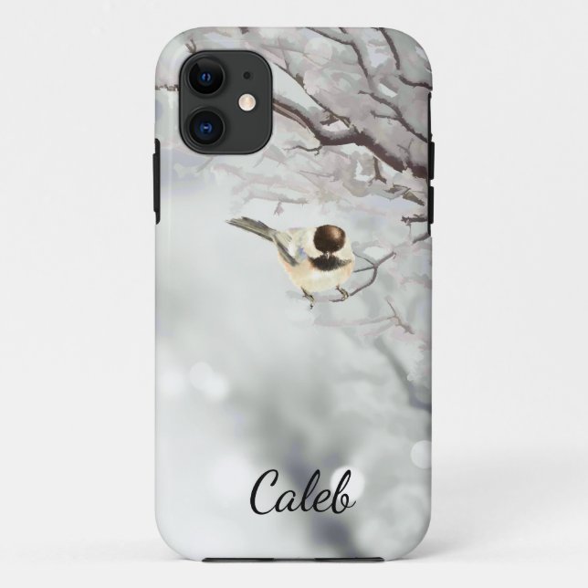 Winter Trees Cute Chickadee Bird Customize Case-Mate iPhone Case (Back)