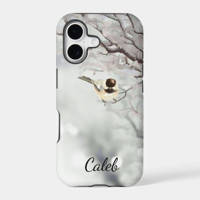 Winter Trees Cute Chickadee Bird Customize Iphone Case (Back)