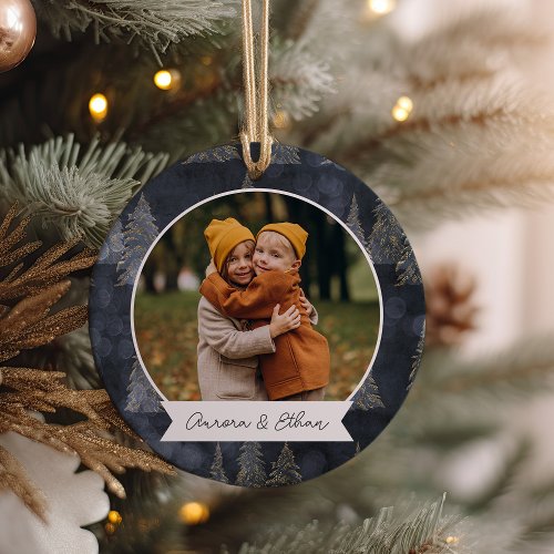 Winter Trees Double Sided Personalized Photo Ceramic Ornament