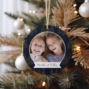 Winter Trees Double Sided Personalized Photo Ceramic Ornament