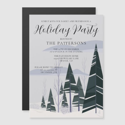 Winter Trees Elegant Green Forest Holiday Party Magnetic Invitation
