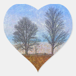 Winter Trees & Farm Fences Pasture Art Heart Sticker