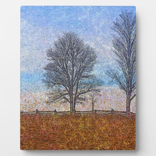 Winter Trees  Farm Fences Pasture Art Plaque