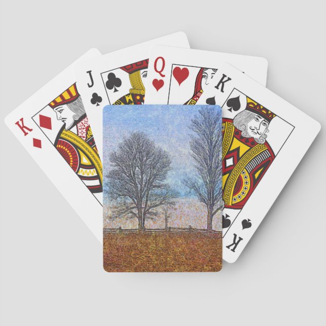 Winter Trees & Farm Fences Pasture Art Poker Cards (Back)