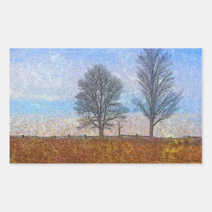 Winter Trees & Farm Fences Pasture Art Rectangular Sticker