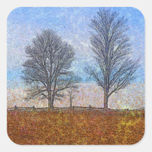 Winter Trees & Farm Fences Pasture Art Square Sticker