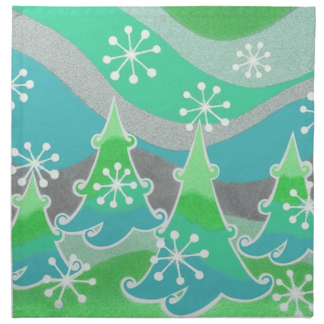 Winter Trees Green cloth napkins (Front)
