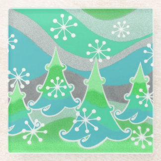 Winter Trees Green coaster glass