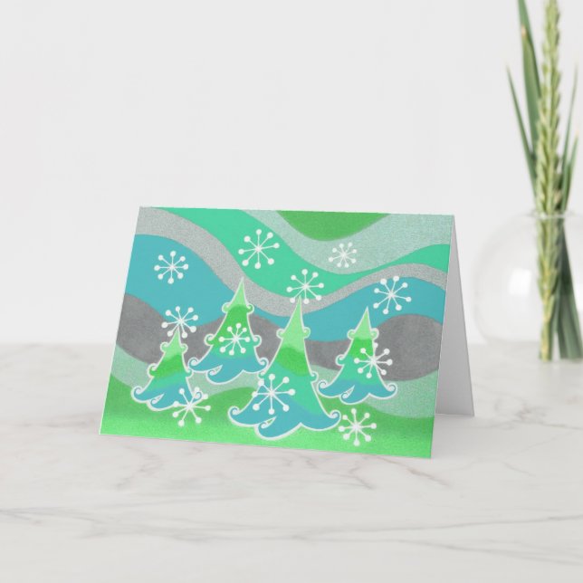 Winter Trees green 'Season's Greetings' card (Front)