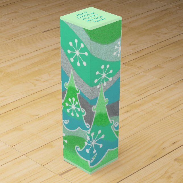Winter Trees Green Text wine box (Front)