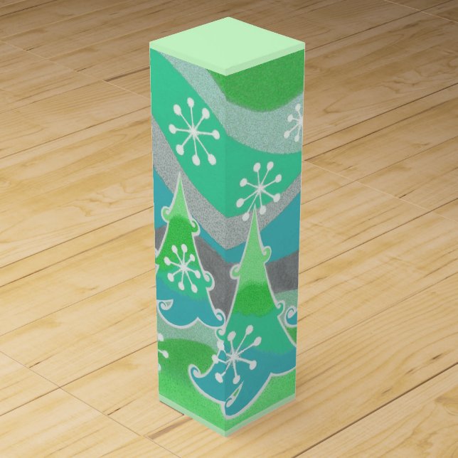 Winter Trees Green wine box (Front)