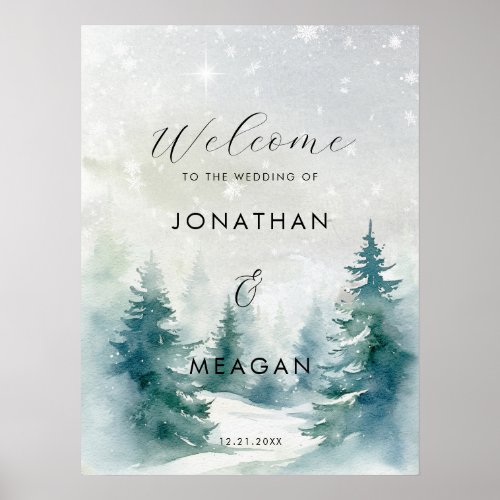 Winter trees holiday welcome wedding sign