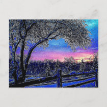 winter trees impressionism sunrise landscape postcard