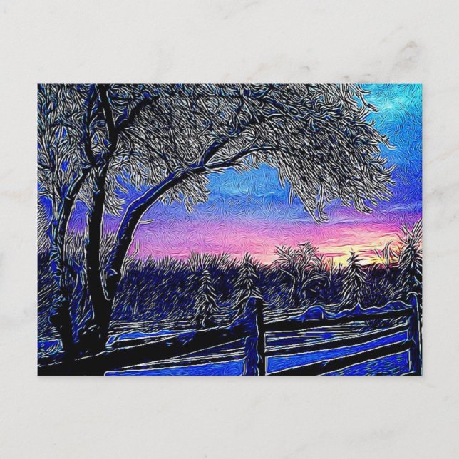 winter trees impressionism sunrise landscape postcard (Front)