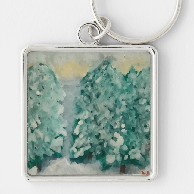 Winter Trees in Snow Keychain (Front)
