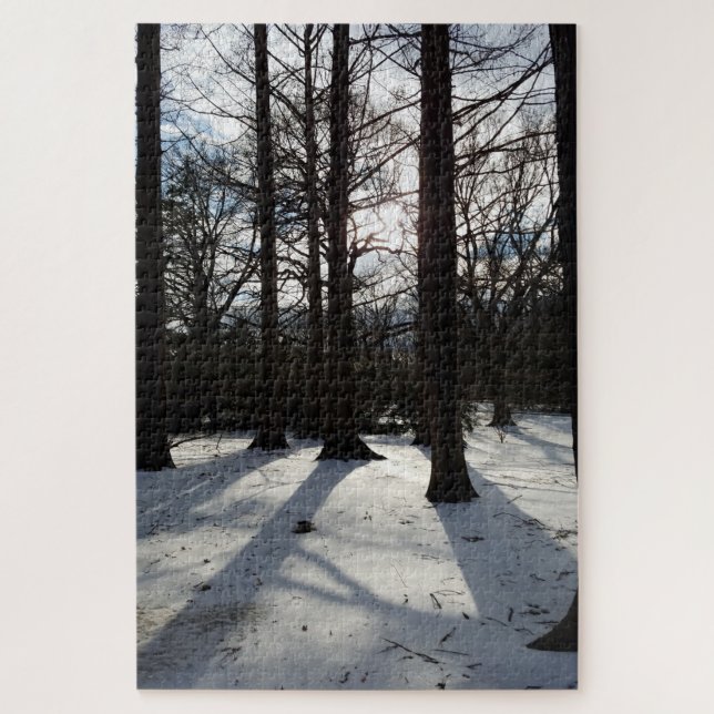 Winter trees in sunlight and snow jigsaw puzzle (Vertical)