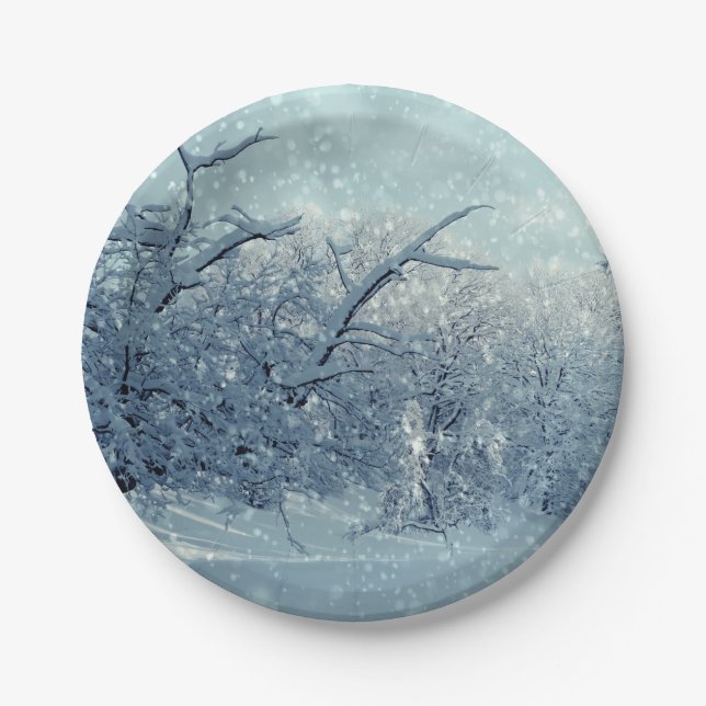 Winter Trees Landscape Paper Plates (Front)