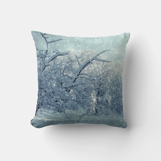 Winter Trees Landscape Throw Pillow (Front)