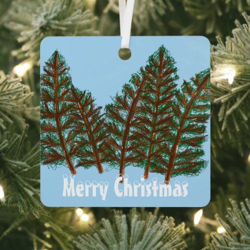 Winter Trees Merry Christmas Metal Ornament