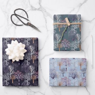 Winter Trees Modern Botanical Watercolor Christmas