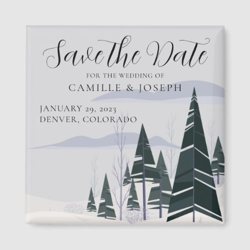 Winter Trees Modern Snow Forest Save the Date Magnet