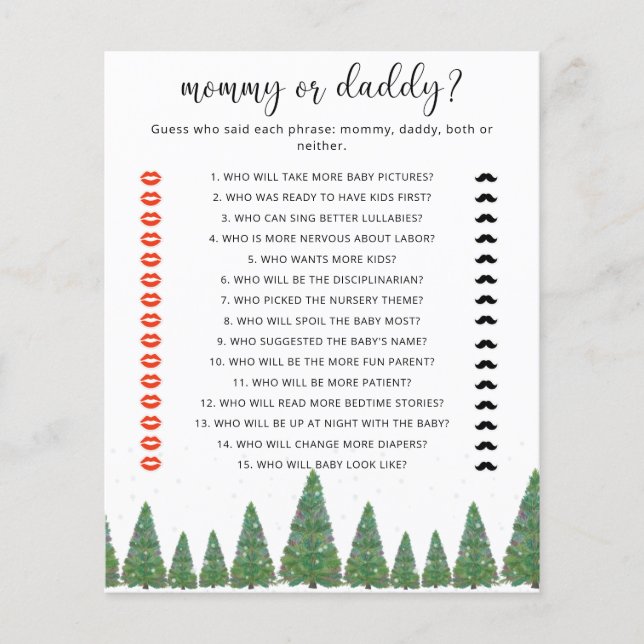 Winter trees mommy or daddy baby shower game (Front)