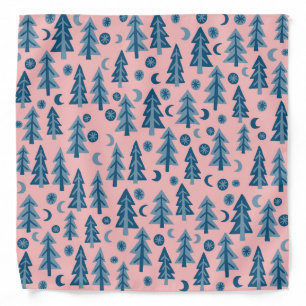 Winter Trees Moonlight Blue Pink Pattern Bandana