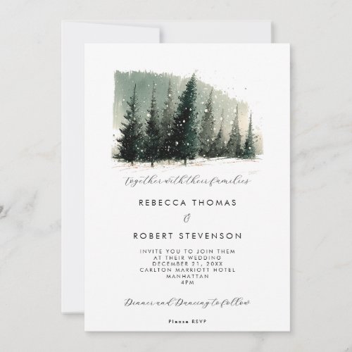 winter trees mountain holiday wedding invitation