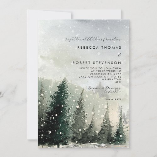 winter trees mountain holiday wedding invitation