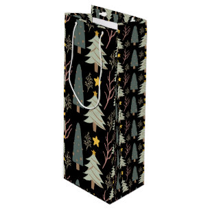 Winter Trees Pattern Holiday Forest Christmas Fun Wine Gift Bag