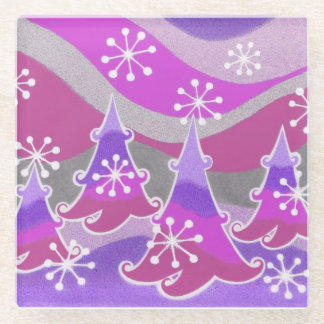 Winter Trees Purple coaster glass