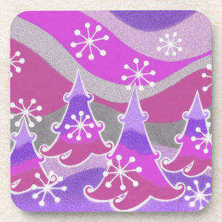 Winter Trees Purple coaster set plastic