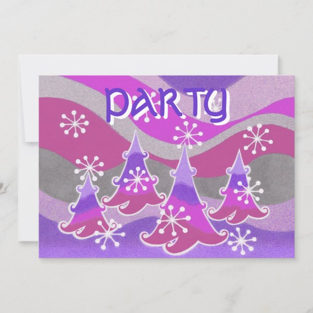 Winter Trees purple party invitation (Front)