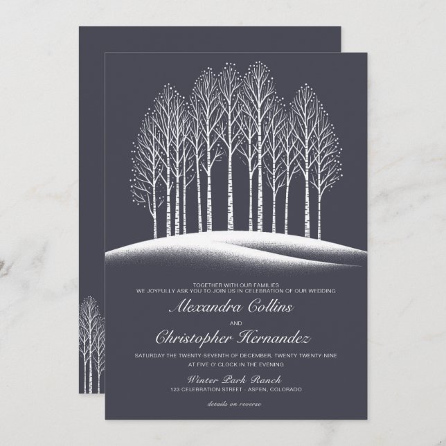 Winter Trees QR Code Wedding Invitation (Front/Back)