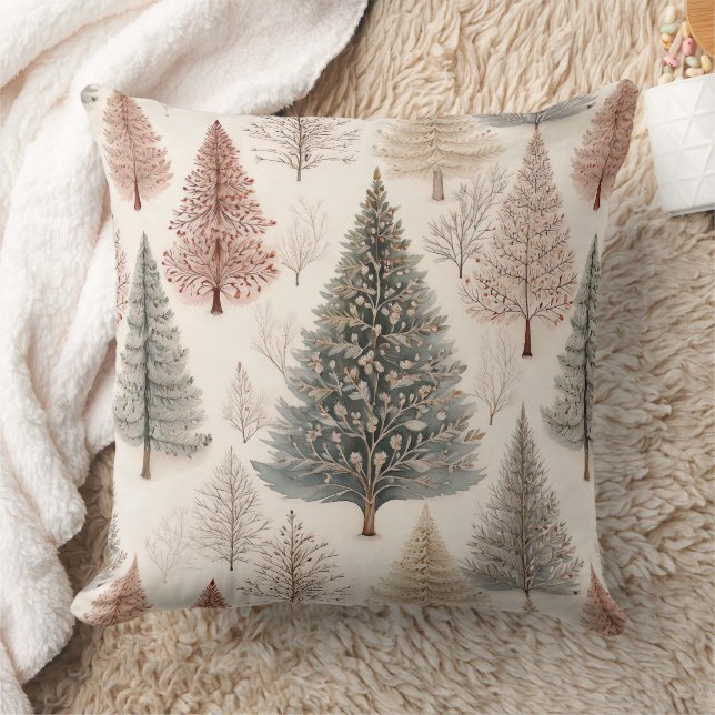 Winter Trees - Rustic Holiday Forest (2) Throw Pillow (Blanket)