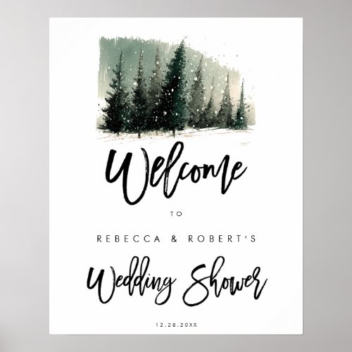 winter trees rustic wedding shower welcome sign