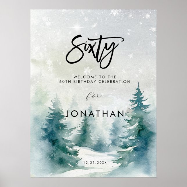 Winter trees sixty welcome birthday sign (Front)