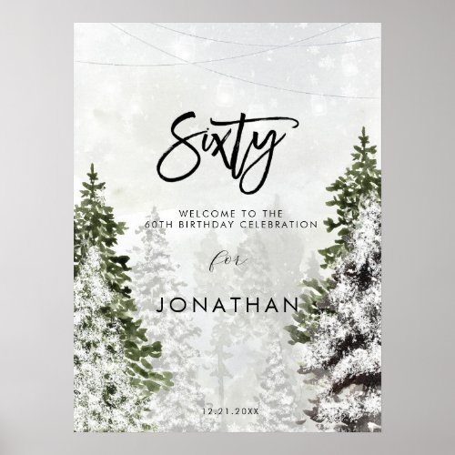 Winter trees sixty welcome birthday sign
