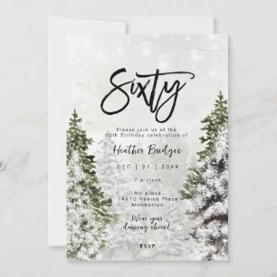 Winter trees snow 60th birthday party invitation
