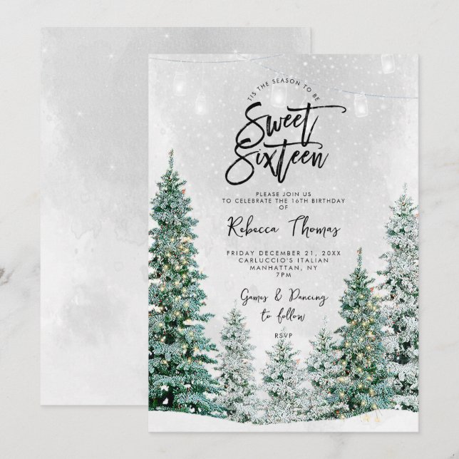 winter trees sweet 16 birthday invitation (Front/Back)