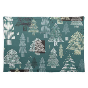 Winter trees, vintage Christmas pattern. Cloth Placemat