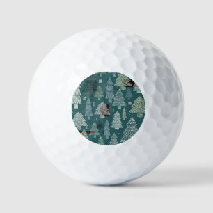 Winter trees, vintage Christmas pattern. Golf Balls