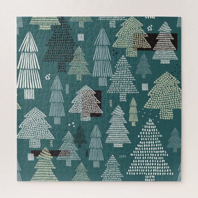 Winter trees, vintage Christmas pattern. Jigsaw Puzzle (Vertical)