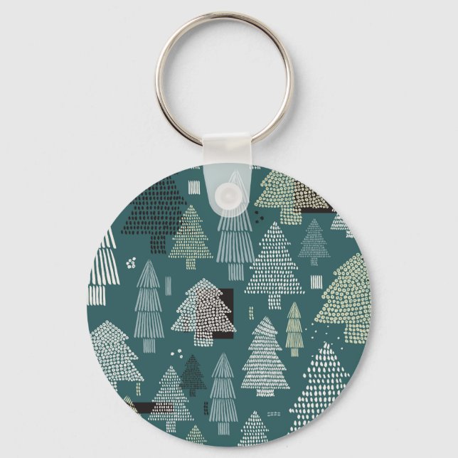Winter trees, vintage Christmas pattern. Keychain (Front)