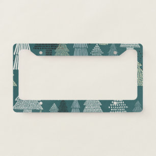 Winter trees, vintage Christmas pattern. License Plate Frame