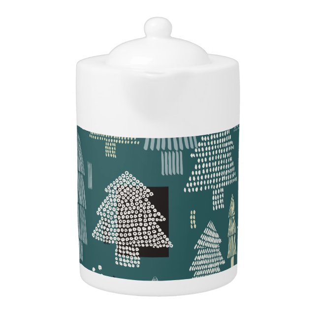 Winter trees, vintage Christmas pattern. Teapot (Front)