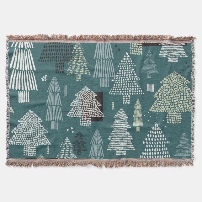 Winter trees, vintage Christmas pattern. Throw Blanket (Front)
