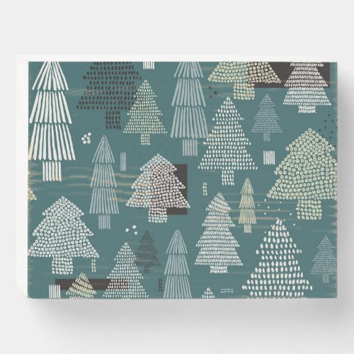 Winter trees vintage Christmas pattern Wooden Box Sign