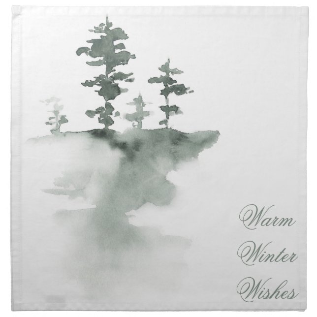 Winter Trees Watercolor Cloth Napkins (Front)