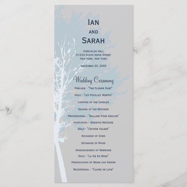 Winter Trees Wedding Program (Front)
